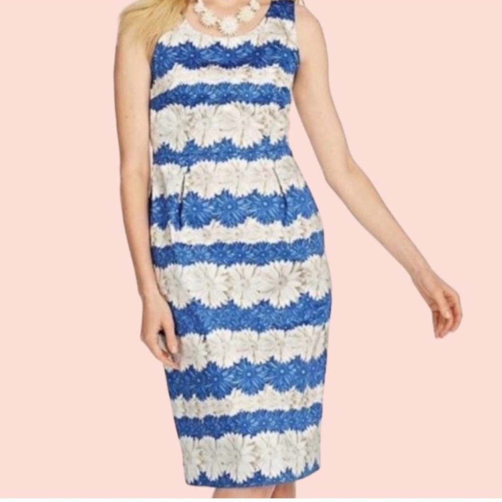 Talbots Blue & White Floral Stripe Sleeveless Midi Dress